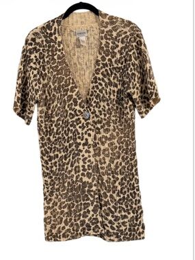 Chico's Gold Metallic Leopard Print Carigan  Knit Top Size 4